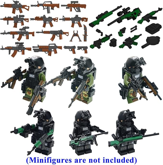 Weapon Pack Military Weapon Set Incl Helmet Body Armor Cloak and Motorcycles Designed for Minifigures Compatible with Minifigures of All Major Brands (SWAT Weapon)