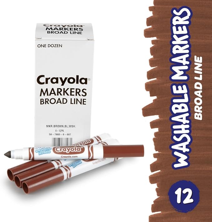 Crayola Washable Markers - Brown (12ct), Kids Broad Line Markers, Bulk Markers for Classrooms & Teachers