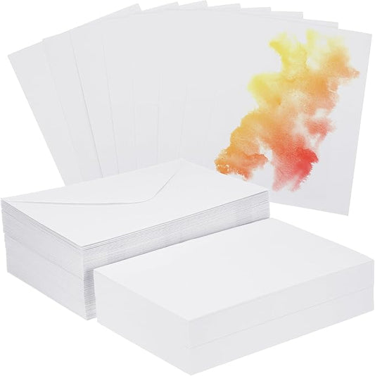 PATIKIL 50 Sets Pure Cotton Watercolor Cards 140lb/300 GSM Postcards with Envelopes for Art Painting Creative Thank Notes, 5x7 Inch