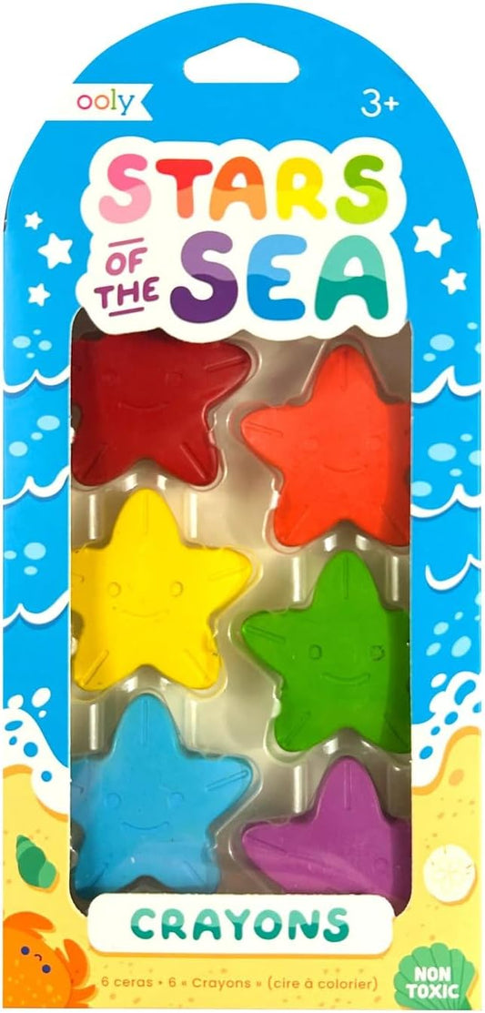 Ooly Stars of the Sea Star Shaped Chunky Crayons for Toddlers and Little Hands Set of 6, Non-Toxic Star Shaped Easy to Hold Crayons for Young Kids, No Rolling Crayon