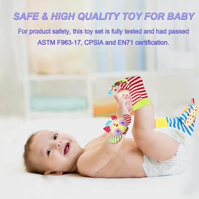 Wrist Rattles Foot Finder Rattle Toy for 0-4 Months Baby, Feet Leg Ankle Socks Arm Hand Bracelet Shaker for 4-8 Months Infant boy & Girl, Gift Set for 0-1 Years Newborn Babies (5 pcs-B)