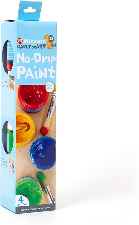 Micador early stART No-Drip Paint, 4-Colors - 100ml - Finger Painting - Non-toxic + Washable - Educational Play + Sensory Activites - Ages 2+