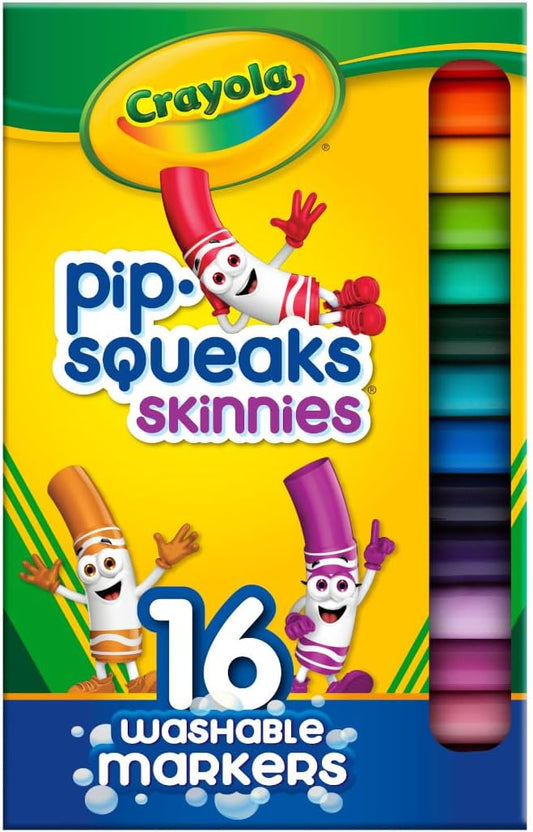 Crayola Washable Pip Squeaks Skinnies Markers (16ct), Mini Markers for Toddlers, Coloring Book Markers, Toys & Gifts for Kids, 3+