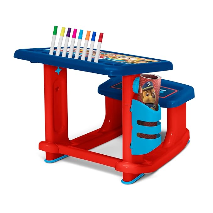 PAW Patrol Draw and Play Desk by Delta Children – Includes 10 Markers and Coloring Book, Blue