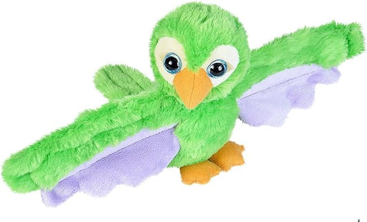 Wild Republic Huggers Green Parrot Plush Toy, Slap Bracelet, Stuffed Animal, Kids Toys, 8"
