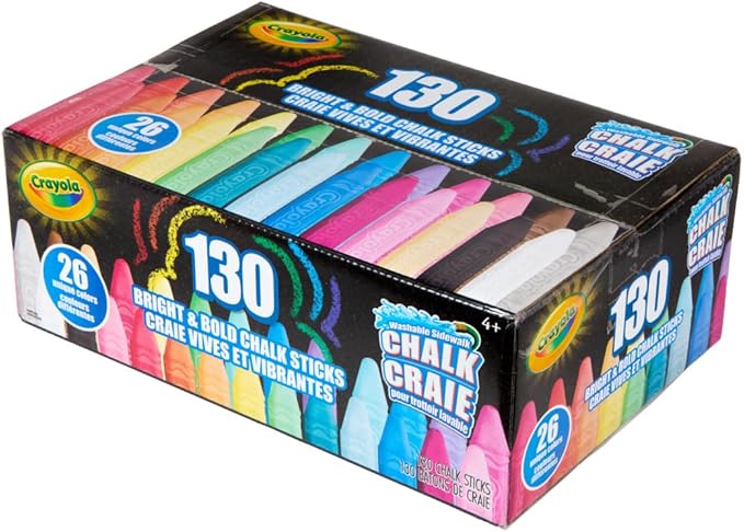 Crayola Washable Chalk Collection, 130 Anti-Roll Chalk Sticks, Bulk Sidewalk Chalk, Outdoor Chalk for Kids, Outdoor Toys for Kids