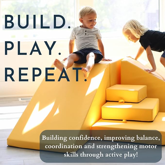 foamnasium Large Block, Indoor Foam Playset, Soft Toddler and Active Kids Play Foam Block for Crawling, Climbing, and Jumping, Made in The US, Enhanced Marigold