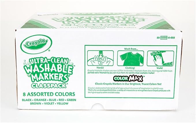 Crayola Ultra Clean Washable Markers, School Supplies Classpack, Broad Line, 8 Colors, Pack of 192