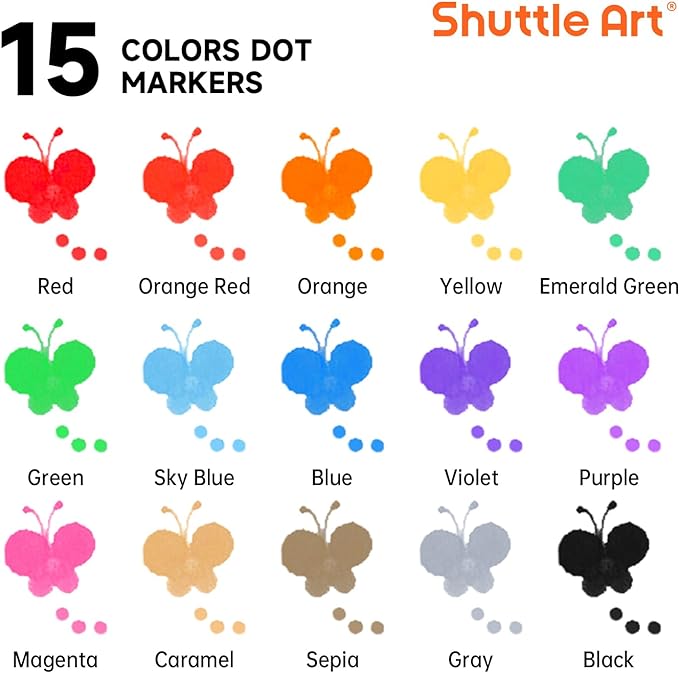 Shuttle Art Dot Markers, 15 Colors Washable Markers for Toddlers,Bingo Daubers Supplies Kids Preschool Children, Non Toxic Water-Based