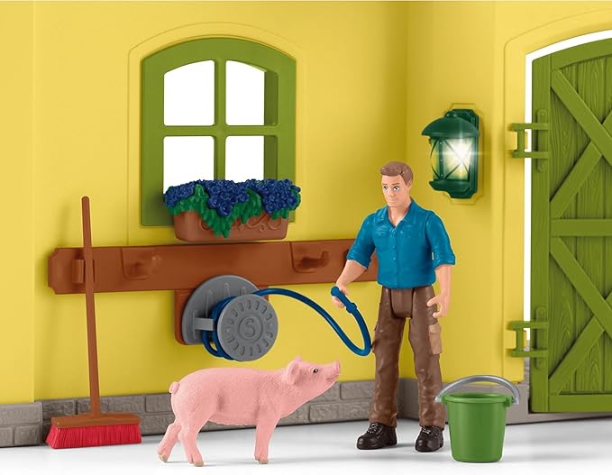 Schleich Farm World Animal Farm Playset with Figurine and Accessories - 92pc Kids Animal Farm Playset with Cow, Horse, Pig, Bull, and Accessories for Boys and Girls, Gift for Kids Age 3+, Yellow