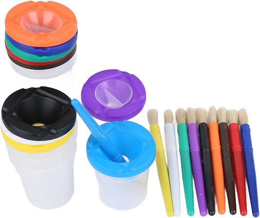 Paint Set with Art Supplies Included, 10 Pieces Spill Proof Paint Cups Kids Painting Set with Paintbrushes for Toddlers Kids Preschool Art Supplies