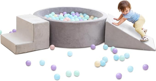 Foam Ball Pit with Play Block for Toddlers Ball Pool Climbing Block Soft Play Equipment for Babies Kids Children Indoor Outdoor Active Play Structure (Ball Pit, Stair, Slope)