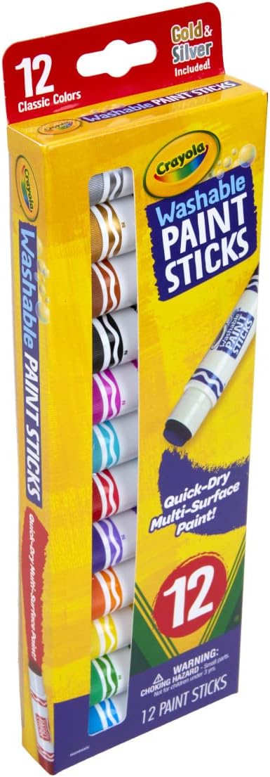 Crayola Quick Dry Paint Sticks (12ct), Washable Paint Set for Kids, Arts & Crafts Supplies, Multi-Surface, Assorted Colors, Kids Gifts