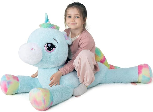 Tezituor 43" Big Unicorn Stuffed Animal, Cute Plush Toy Gift for 3-8 Years Old Girls, Large Soft Stuffed Unicorn Pillow, Gift for Christmas Birthday Valentine's Day (Blue)