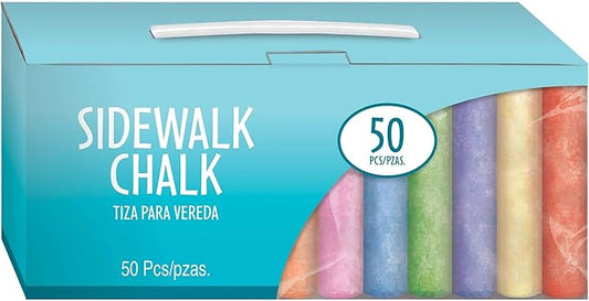 Vibrant Assorted Colors Sidewalk Chalk Box - 9.2" x 3.8" (Pack of 50) - Perfect for Arts, Play & Learning