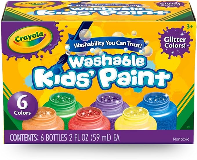 Crayola Washable Kids Paint Set (12ct), Classic and Glitter Paint for Kids, Arts & Crafts Supplies, Toddler Painting Kit, 3+ [Amazon Exclusive]