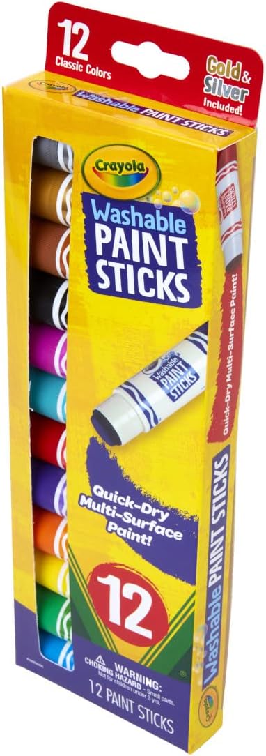 Crayola Quick Dry Paint Sticks (12ct), Washable Paint Set for Kids, Arts & Crafts Supplies, Multi-Surface, Assorted Colors, Kids Gifts