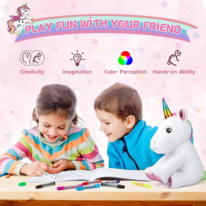 PERRYHOME Unicorn Toys for Girls Unicorn Gift Set with Unicorn Stuffed Animal, Unicorn Coloring Book, Unicorn Necklace & Bracelet, Unicorn Themed Girl Gift Toy Birthday Gift Nude Pink