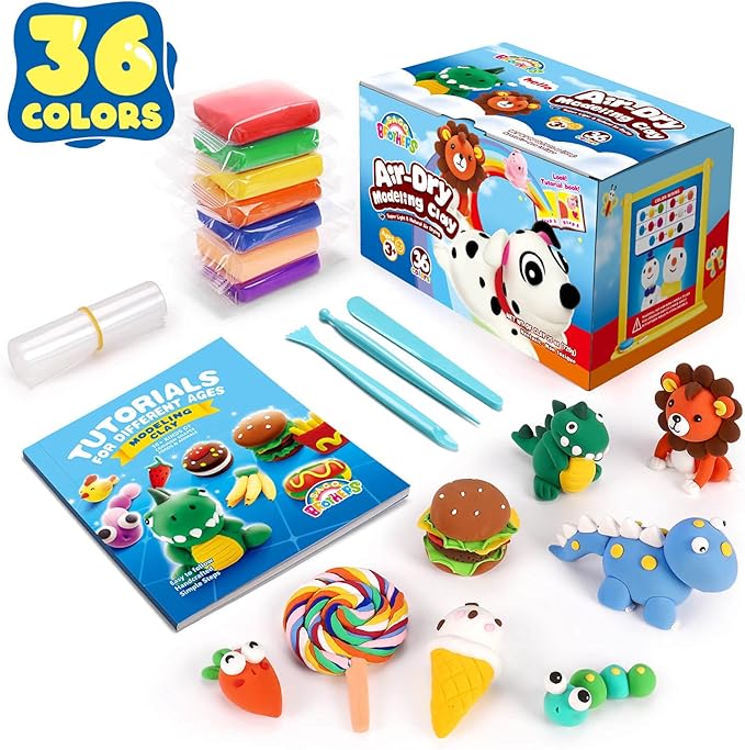 Sago Brothers 36 Colors Air Dry Clay, Soft Modeling Clay for Kids with Tools & Tutorial, Molding Clay Christmas Gifts for Kids Age 3-12, Kids Toys Crafts for Girls and Boys