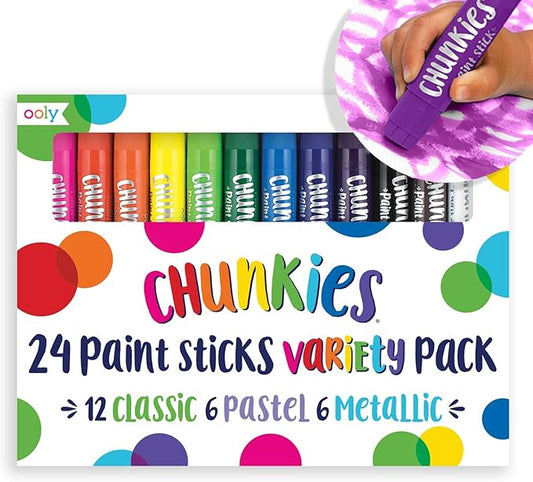 Ooly Chunkies 24 Paint Sticks For Kids, Tempera Paint Sticks Variety Set, Includes Classic, Pastel & Metallic No Mess Quick Drying Colors