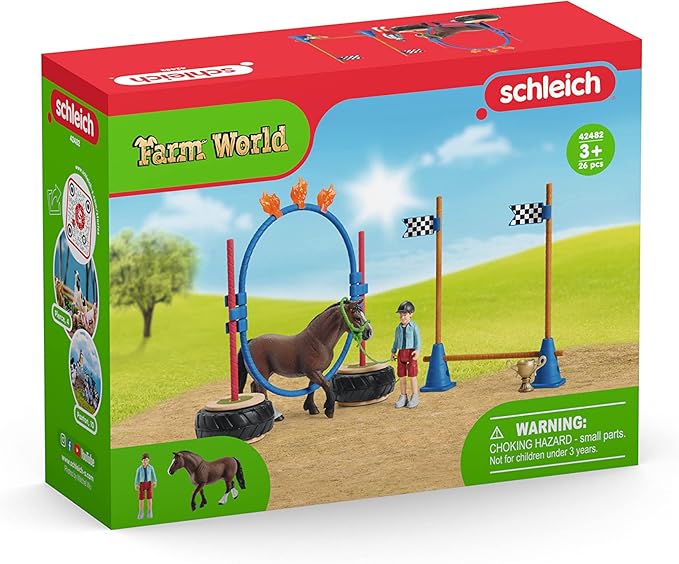 Schleich Farm World, Horse Toys for Kids, Pony Agility Race Playset with Horse Figurines and Accessories 22-Piece Set, Ages 3+