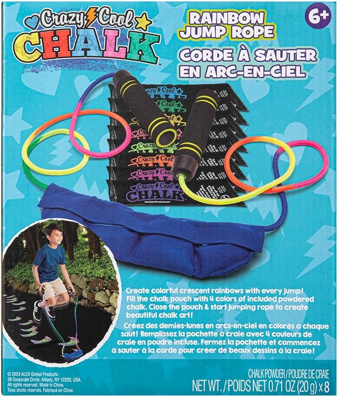 Crazy Cool Chalk - Rainbow Jump Rope - Washable, Giant Chalk for Kids, Perfect for Outdoor Fun and Sidewalk Art