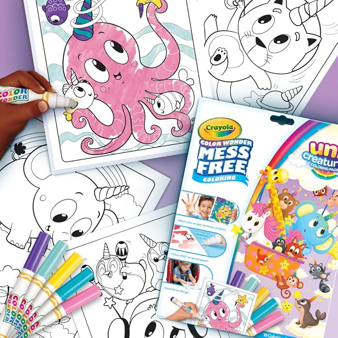 Crayola Color Wonder Unicreatures, Unicorn Mess Free Coloring Pages & Markers, Gift for Kids, Ages 3, 4, 5, 6,