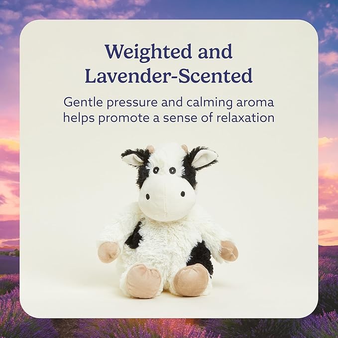 warmies Microwavable & Weighted Stuffed Animals, Black & White Cow - Heated Stuffed Animal Plushie for Warmth & Comfort - Cute Soft Plush Toys for Boys, Girls, Babies & Toddlers