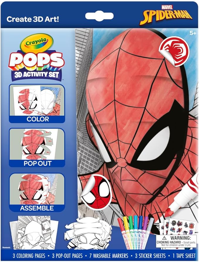 Crayola POPs 3D Kids Art Set, Spiderman Coloring Book Alternative, Gift for Boys & Girls, Ages 5+