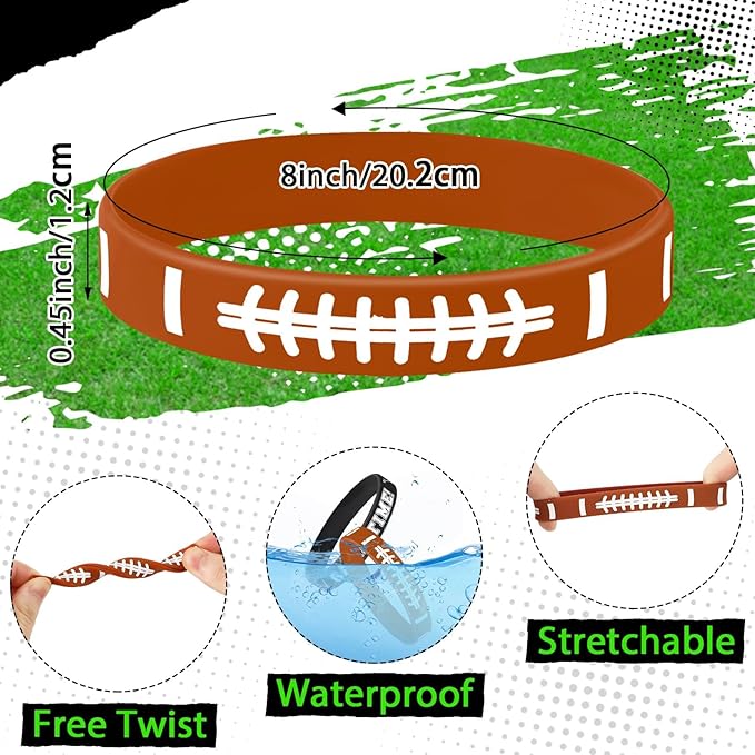 JUNEBRUSHS 42pcs Football Party Favors Silicone Bracelets Rubber Wristbands Accessories for Football Sport Themed Birthday Party Decorations Adults Stuffers Filler Gift Supplies(6 Designs)