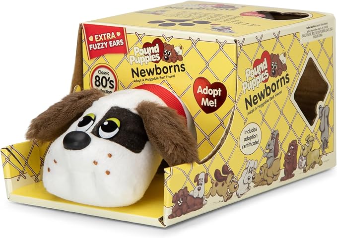 Pound Puppies Newborns Plush - White with Dark Brown Spots (Fuzzy Ears)