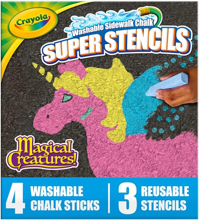 Crayola Super Stencils Magical Creatures Set (3ct), Large Sidewalk Chalk for Kids, Washable Sidewalk Chalk, Outdoor Toys, Ages 4+