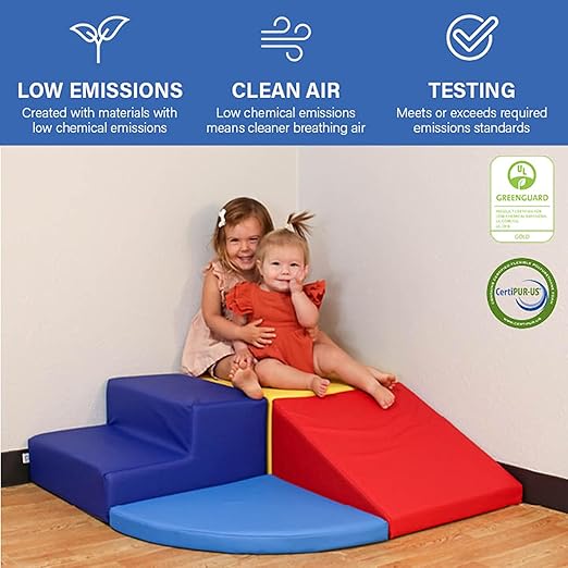 SoftScape Toddler Playtime Corner Climber, Indoor Active Play Structure for Toddlers and Kids, Safe Soft Foam for Crawling and Sliding (4-Piece Set) - Blue/Red, 11619-BLRD