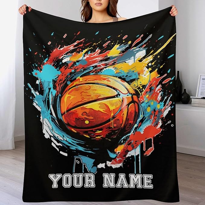Custom Basketball Blanket - Soft Flannel Sports Basketball Blankets for Girls Boys Kids Pet Basketball Lovers - Warm Basketball Throw Blankets for All Season Sofa Lap, Chair - 40"x30"