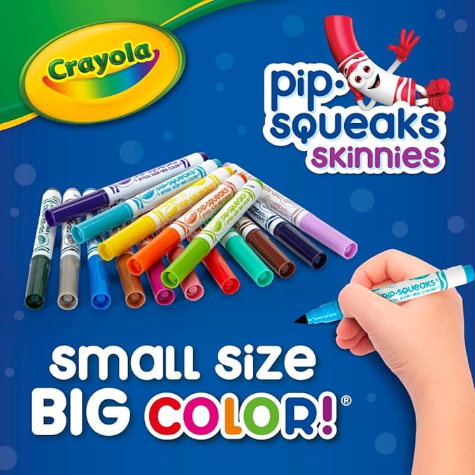 Crayola Washable Pip Squeaks Skinnies Markers (16ct), Mini Markers for Toddlers, Coloring Book Markers, Toys & Gifts for Kids, 3+