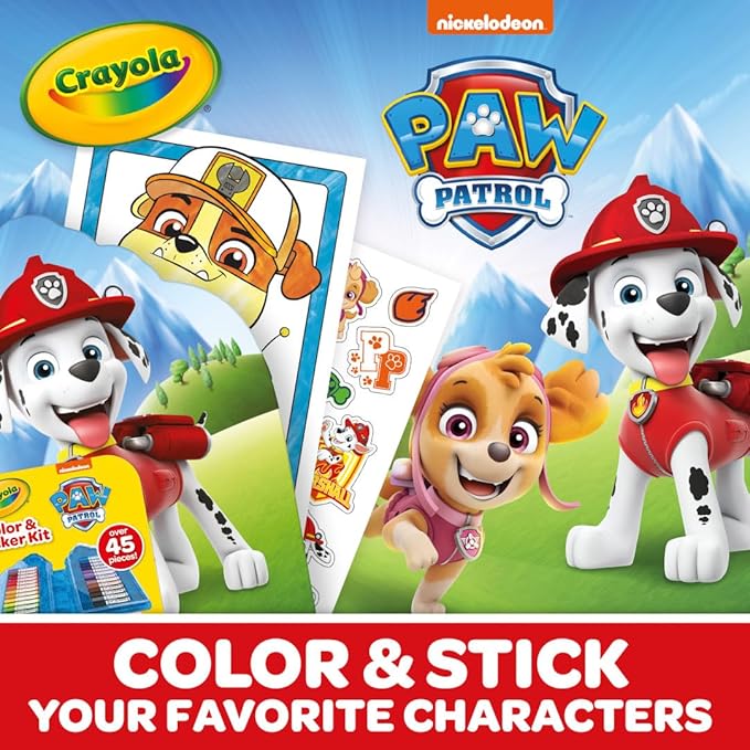 Crayola PAW Patrol Art Kit for Kids (45pcs), PAW Patrol Coloring Book Pages, PAW Patrol Stickers for Kids, PAW Patrol Toy, Kids Gift