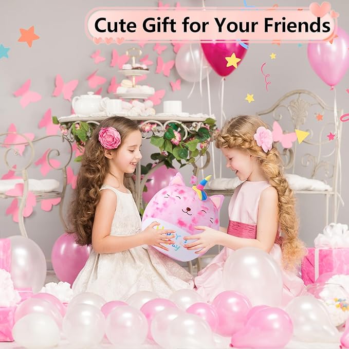 duellen 12'' Original Rainbow Birthday Unicorn Plush Pillow Soft Plush Toy Cute Pink Unicorn Stuffed Animal, Birthday Gifts for Kids Toddlers with Unicorn Necklaces, Bracelets and Gift Bag
