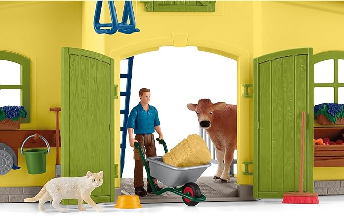 Schleich Farm World Animal Farm Playset with Figurine and Accessories - 92pc Kids Animal Farm Playset with Cow, Horse, Pig, Bull, and Accessories for Boys and Girls, Gift for Kids Age 3+, Yellow