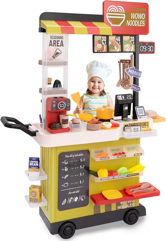 Kids Kitchen Play Set，Interactive Kids Kitchen Play Set with 88Pcs of Kitchen Toys，Realistic Sound Effects，and Simulated Functionality - Suitable for Toddlers (Yellow Kitchen Play Set)