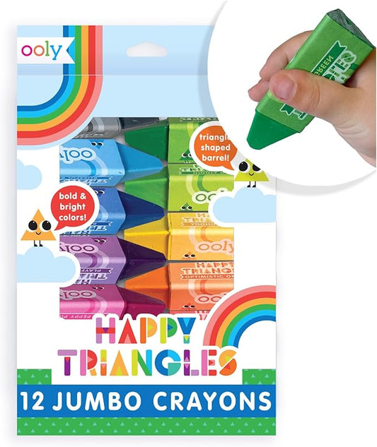 Ooly Jumbo Triangle Crayons for Toddlers Set of 12, Non-Toxic Triangle Shaped Easy to Hold Crayons for Toddler Ages 1-3, No Rolling Crayon
