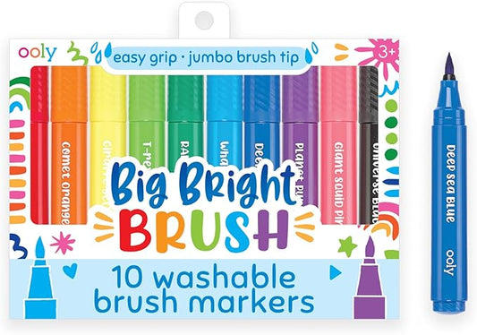 Ooly Thick Washable Toddler Markers with Jumbo Grip, Big Bright Brush Tip Markers for Toddlers with Jumbo Barrel, Perfect for Little Hands - BRUSH TIP
