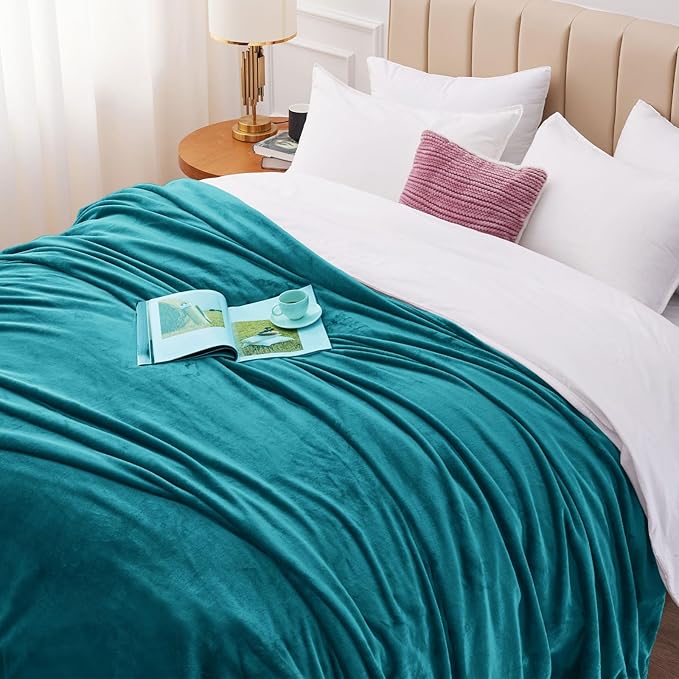 CozyLux Fleece Bed Blankets Throw XL Size Teal - 300GSM Soft Lightweight Cozy Plush Fuzzy Microfiber Flannel Blanket for Travel Camping Chair and Sofa, 50x70 inches