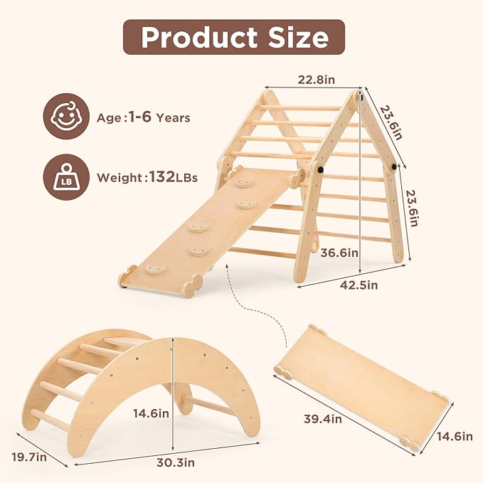 Dripex Deformable Pikler Triangle Set, Sturdy Climbing Toys for Toddlers 1-3 Inside, Large Indoor Playground Jungle Gym with Over 20 Playing Modes, Premium Early Learning Toddler Climbing Toys Indoor