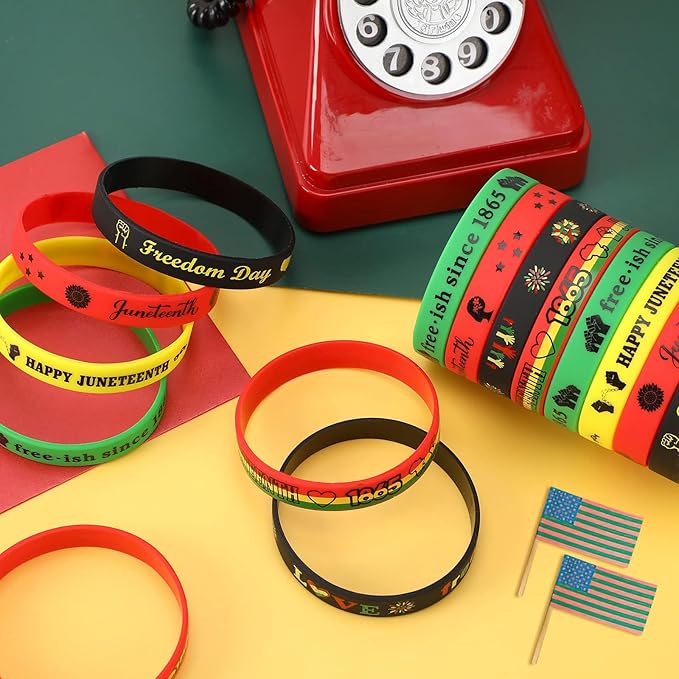JUNEBRUSHS 42pcs Happy Juneteenth Silicone Bracelets,Party Favors Rubber Wristbands Accessories Freedom Black Freedom African Independence Day Patriotic Decoration Supplies