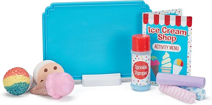 Melissa & Doug Ice Cream Shop Multi-Colored Chalk and Holders Play Set - 33 Pieces, Great Gift for Girls and Boys Kids Chalk Set