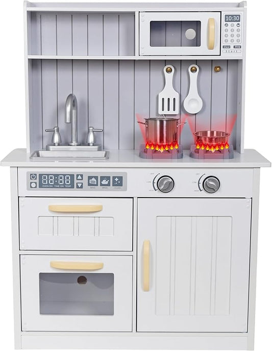 Kids Kitchen Playset,Children Play Kitchen for Toddler,Baby Toy Kitchen Set,Pretend Wooden Kitchen,Birthday Gifts with Play Sink Toy,Lights Sounds, Cooking Set for Kids Ages 1+Boys Girls