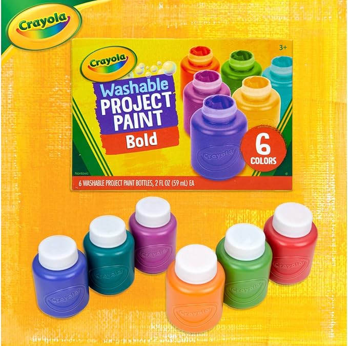 Crayola Washable Kids Paint (6ct), Paint Set for Kids, Assorted Bold Colors, Arts & Crafts Supplies for Kids, Nontoxic, Toddler Gifts