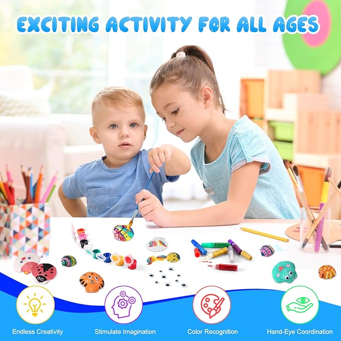 Sea Shell Painting Kit for Kids, Christmas Birthday Gifts for Girls Boys Toys for Ages 4 5 6 7 8 9, Children DIY Creative Activity Art Toys with Refrigerator Magnets, 4-12 Year Old Arts & Crafts Gifts