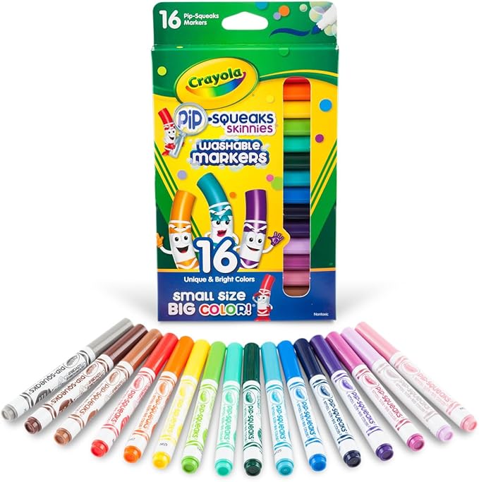 Crayola Washable Pip Squeaks Skinnies Markers (16ct), Mini Markers for Toddlers, Coloring Book Markers, Toys & Gifts for Kids, 3+