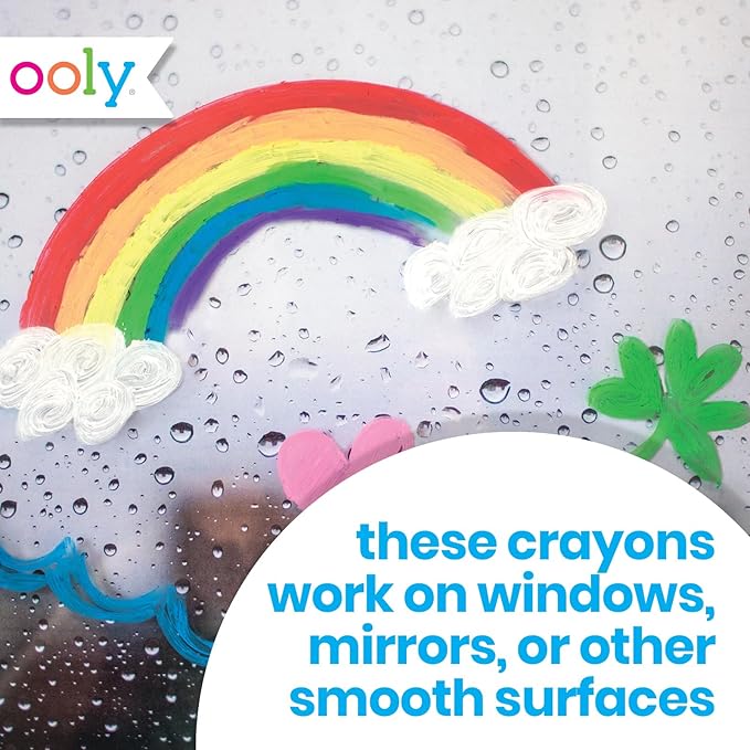 Ooly Rainy Dayz Gel Crayons for Kids - Set of 12 Rainbow Color Crayons for Glass and Paper Surfaces with Clear Plastic Crayon Case for Easy Portability - Safe and Non-Toxic